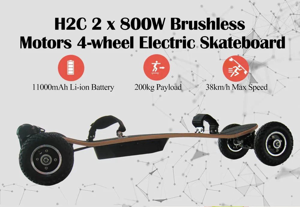 

H2C 2 X 800W Brushless Motors 4-Wheel Electric Skateboard Slide Board 11000mAh Battery Electric Skateboard With Remote Control