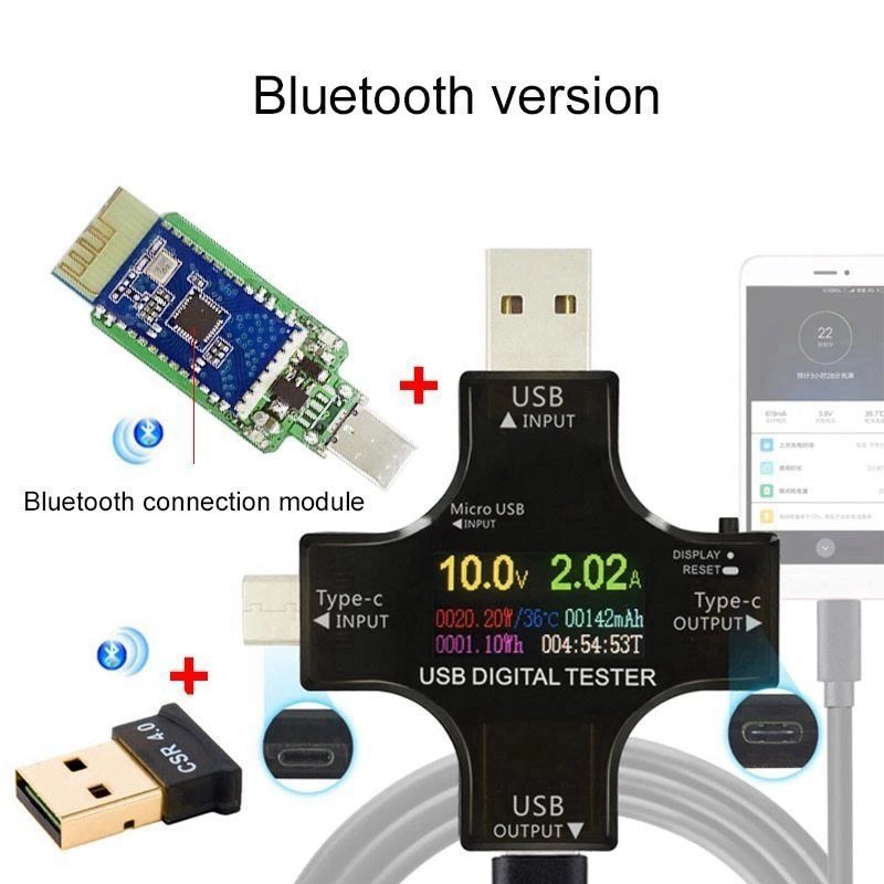 Colorful Usb Tester Wireless Bluetooth Type-C Pd Digital Voltmeter Vurrent Meter Ammeter Voltage Usb Current Tester Measuremen