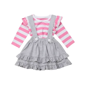 

0-3Y Newborn Baby Girls Cotton Clothes Set Princess Infant Baby Girls Long Sleeve T-shirt Tops+Suspenders Skirt 2Pcs Outfits Hot