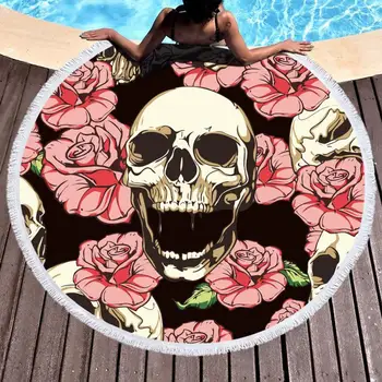 

Skull Printed Beach Towels Round Microfiber Beach Towels Large Blanket Picnic Yoga Mat Sunbath Beach Towels Serviette De Plage