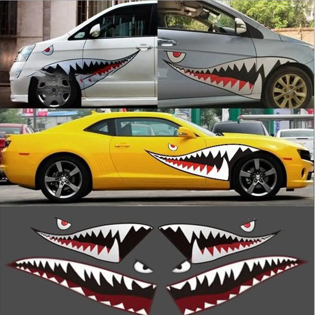 

2 pcs/Pair Creative Shark Mouth Pattern Car Decoration pair of Stickers Stickers Decal Colorful Body Sticker
