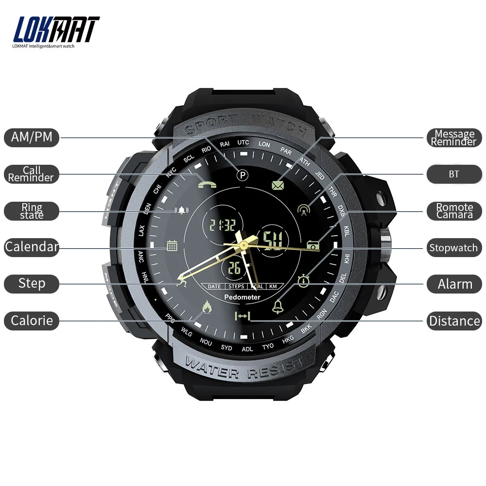 Умные часы LOKMAT MK28 с экраном 1,14 дюйма BT4.0, водонепроницаемые, с шагомером, калорийным сигналом, спортивные мужские Смарт-часы для Android/iOS