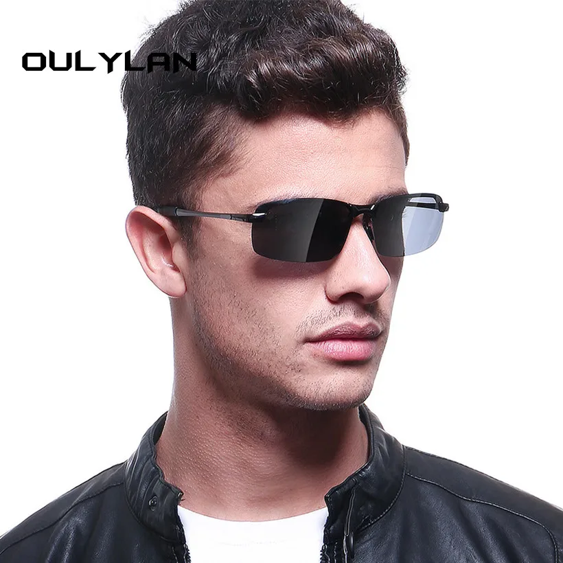 Oulylan классические поляризационные солнцезащитные очки для мужчин ретро Половина рамки вождения солнцезащитные очки ночного видения
