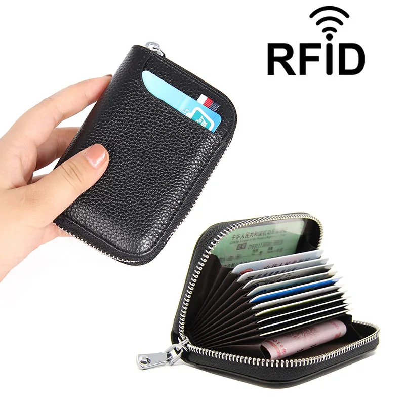

Fashion Genuine Leather Women Small Wallets Business Credit Card Bag RFID Wallet ID Holder Wallet Accordion Card Holders Cases