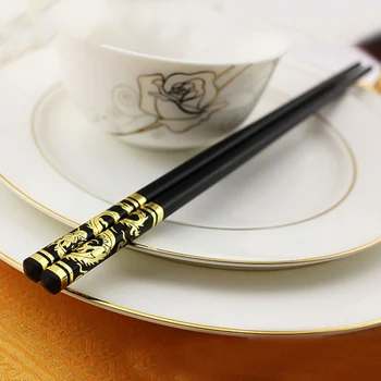 

1 Pair 27cm Gold Dragon Phoenix Chinese Japanese Chopsticks Non-Slip Alloy Sushi Chop Sticks Set Chinese Gift