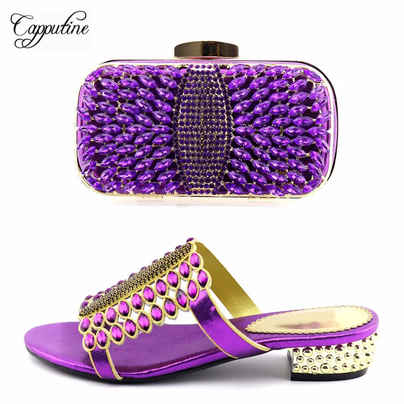 New African Women Shoes And Purse Set Fashion Decorated With Crystal Slipper Shoes And Bag Set For Party On Sale TX-730