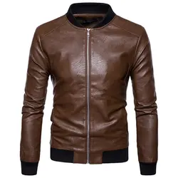 2018 классический стиль Мотоспорт искусственная кожа модная куртка Мужская Slim Fit человек мотор Высокое качество искусственная кожа куртка