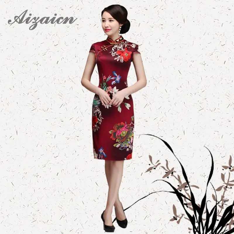 

2019 Fashion Gilding Long Cheongsam Satin Chinese Traditional Dress Wedding Qipao Dresses China Bride Traditions Mother Qi Pao