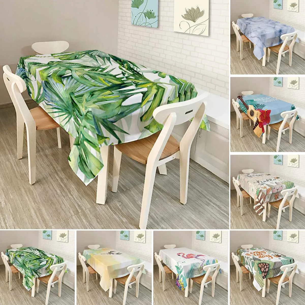 

140*180cm Cotton Linen Print Green Leaves Plants Handmade Tablecloth Cover Table Cloth for Home Cotton