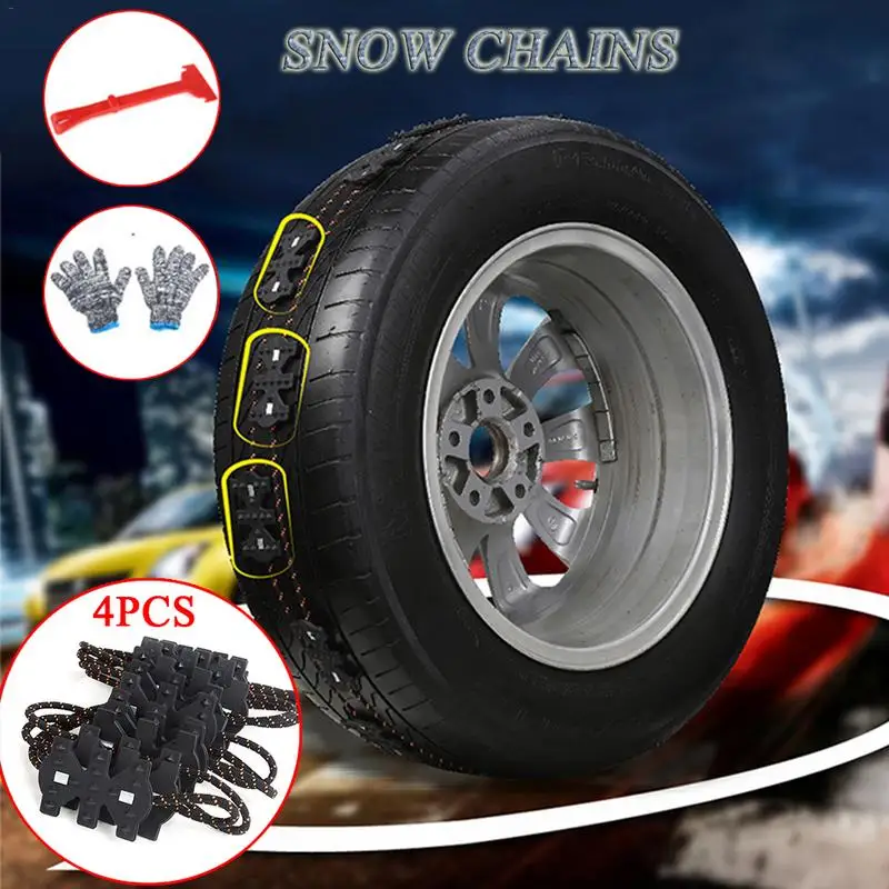 

4 PCS Magic Chain Butterfly Anti-skid Chain Emergency Snow Chains Two Piece for One Tire with gloves and wrench for installation