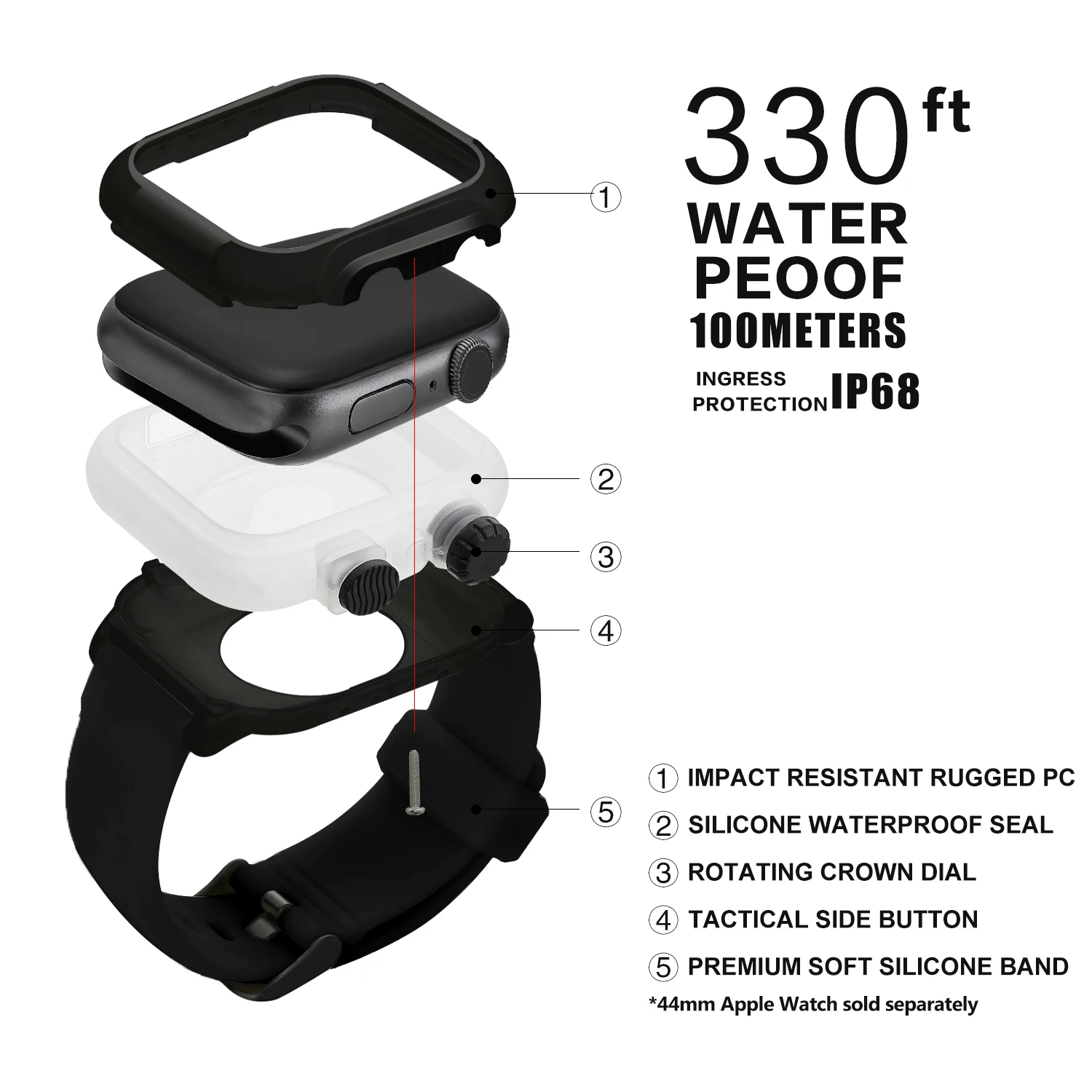 Новинка для Apple Watch 4 44 мм водонепроницаемый силиконовый спортивный ремешок для Apple Watch Series 4 ремешок с защитным чехлом