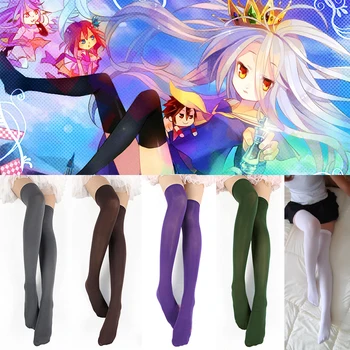 

No Game No Life Stockings 1Pair New Hot Mini Women Girls Fashion Opaque Over Knee Thigh High Elastic Sexy Stockings 10 colors
