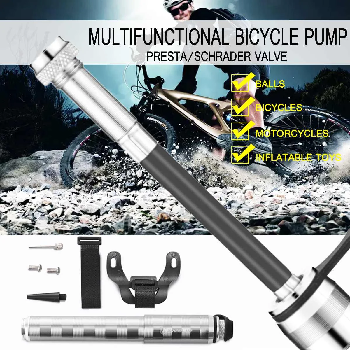 

Multi-functional Cycling Pump Hand-push Bike Pump Mini Bicycle Air Pump Portable for Wheel Up for Bicycle Balls Inflatable Toy
