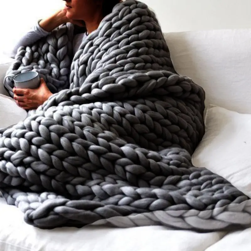 New High Quality 100x120CM Nordic Thick Wool Hand woven Blanket Knit Wool Blanket Sofa Thick