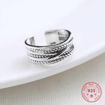

Hot Sale Pure 925 Silver European American New Design Creative Concise Retro Twist Open Rings Fine Jewelry