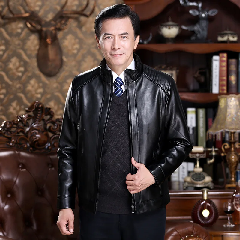 

2018 Real Motorcycle Jacket Jaqueta Masculino 2008 New Autumn And Winter Old Leather Male Pu Medium-aged Loose Thin Men