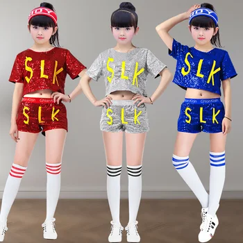 

Songyuexia Children's Day Modern Dance Costumes Girls Jazz Dance Children's Sequins Hip Hop Street Dance Set Cheerleading