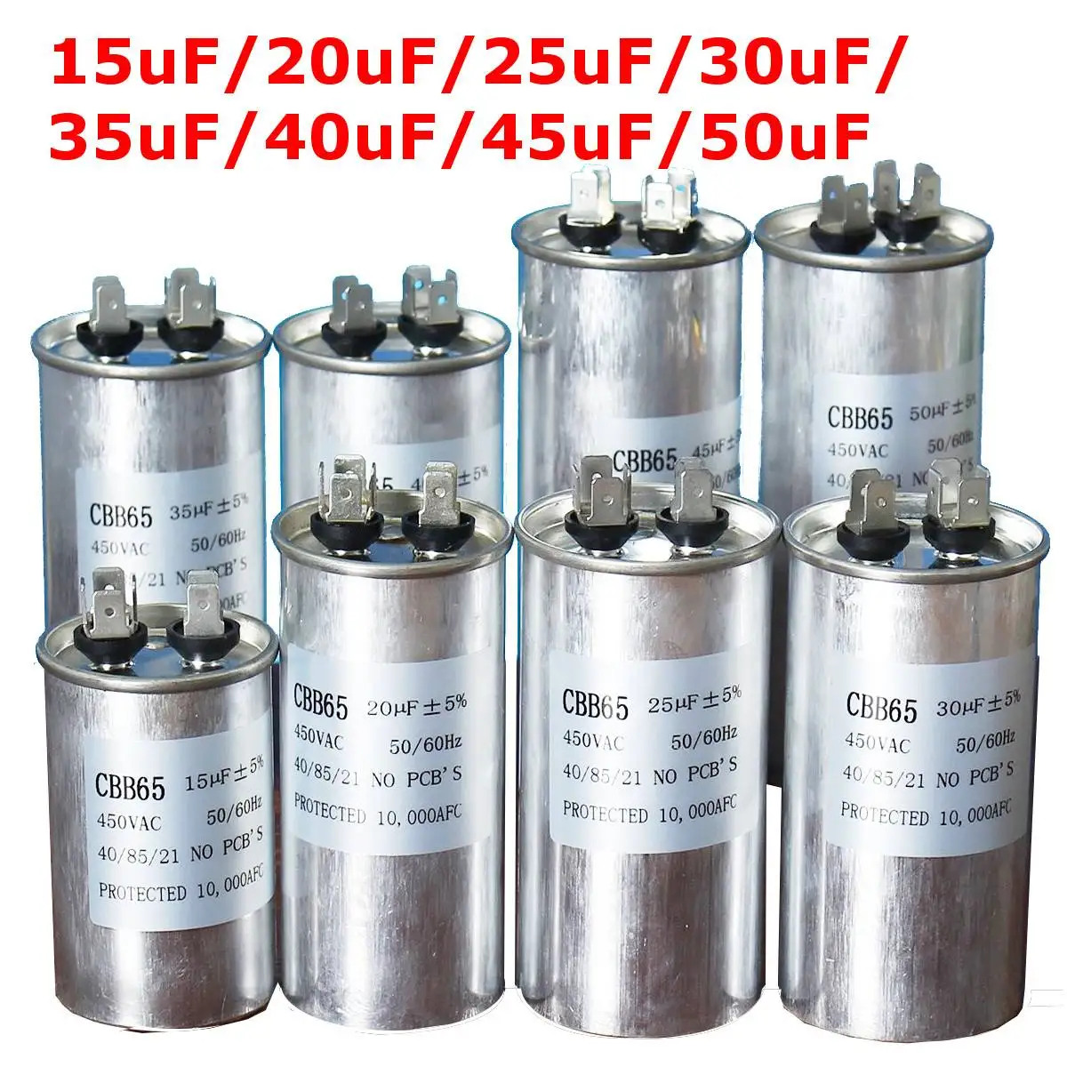 125x50mm CBB65 70UF 450V Waterproof Aluminum Shell Start Air Conditioning Compressor Capacitor Non-polar Electrolytic Capacitors Working in 40//70//21 Washing Machine Capacitor