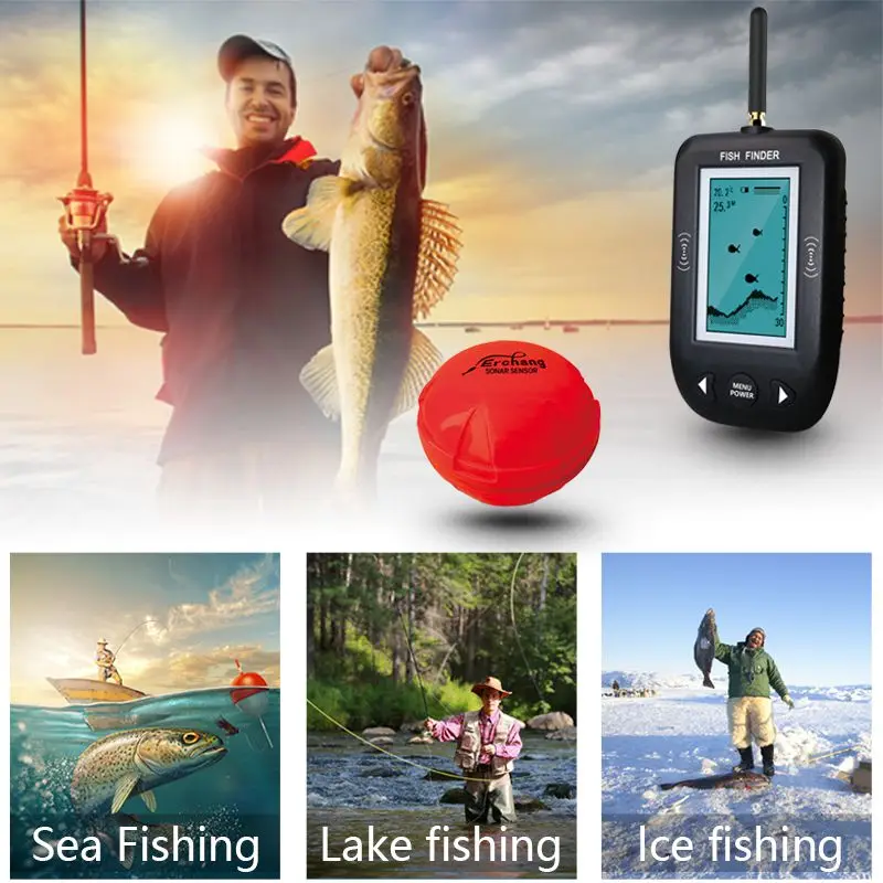 يخيط-Erchang المحمولة اللاسلكية صياد السمك 36 M عمق Fishfinder سونار الصيد إنذار صدى أسلم المحيط نهر بحيرة البحر الصيد
