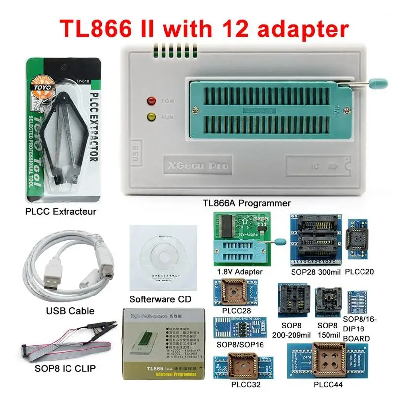 V8.33 Tl866Ii плюс универсальный Minipro программатор + 28 адаптеров тестовый зажим Tl866 Pic