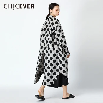 

CHICEVER Polka Dot Women's Shirts Tops Female Lapel Long Sleeve Irregular Hem High Split Loose Long Blouse Women Fashion Tide