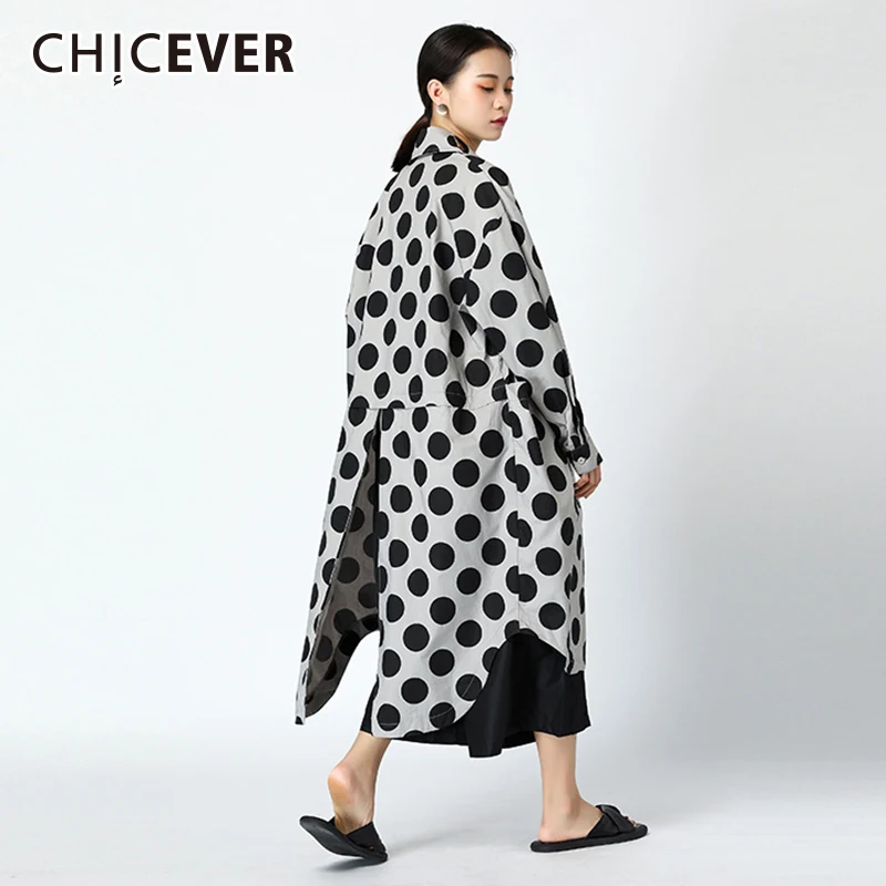 Женская блузка в горошек CHICEVER свободная Длинная с отложным воротником и