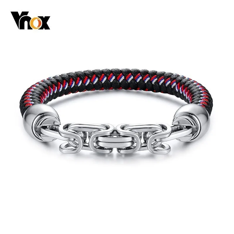 

Vnox Unique Byzantine Charm Bracelets for Male Stylish Mens Genuine Braided Leather Wrist Bracelet Bangle with Magnet Clasp