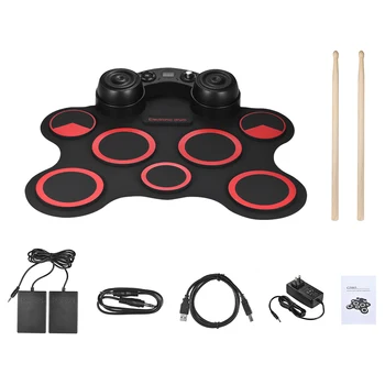 

USB Stereo Electronic Drum Kit Set 7 Drum Pads Built-in Double Speakers Supports Recording Function with Drumsticks Foot Pedals
