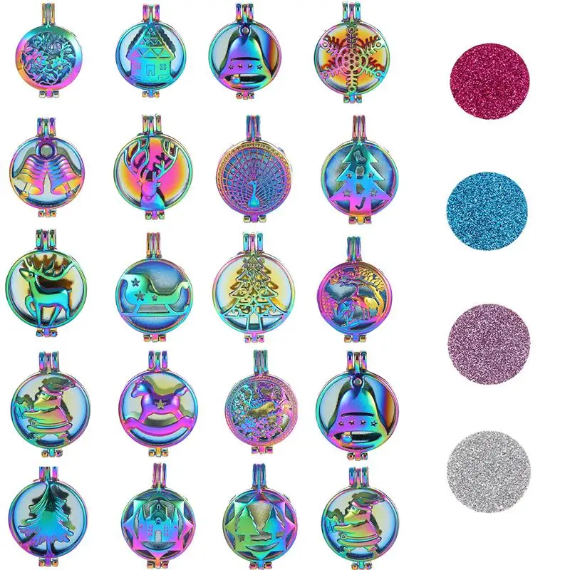 

Multiple Style Rainbow Aromatherapy Essential Oil Diffuser Pendant Christmas Series Locket Necklace DIY Making