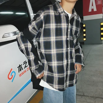 

Spring New Plaid Shirt Men Fashion Retro Casual Shirt Man Streetwear Trend Wild Loose Long-sleeved Shirt Male Clothes M-2XL