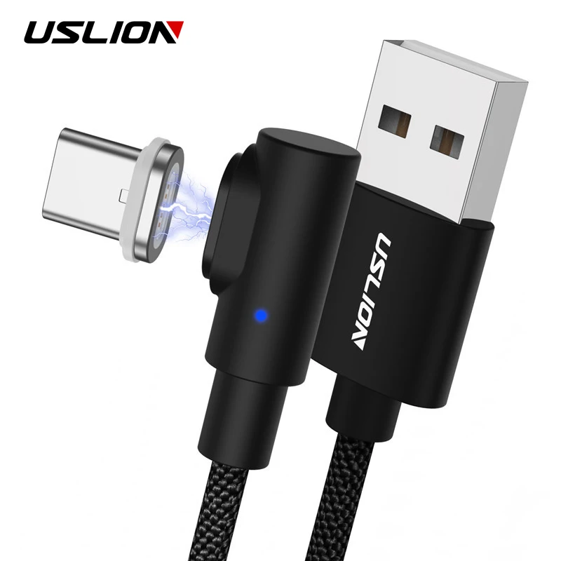 USLION 90 градусов магнитное зарядное устройство Micro USB кабель Быстрая зарядка usb type C кабель для samsung/Xiaomi/iPhone Android Phone 3A