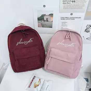 

Women Letter Print Backpack Preppy Style Girls Corduroy Travel School Bags for Women Fashion Female Rucksack mochila Mujer