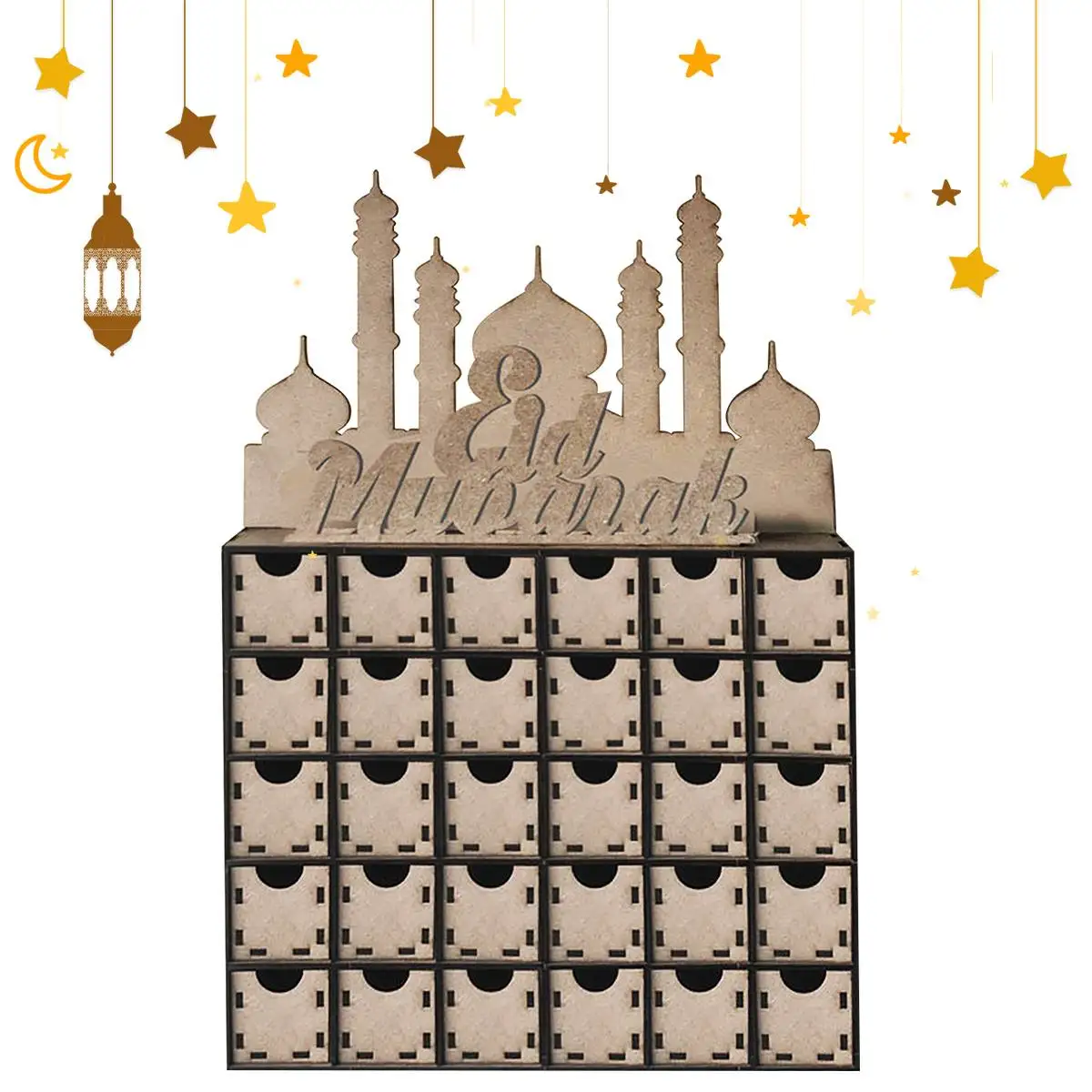 

Wooden MDF Eid Mubarak Ramadan Calendar Sign Tray Decoration Muslim Islamic DIY House Drawer Stand Rack Decoration