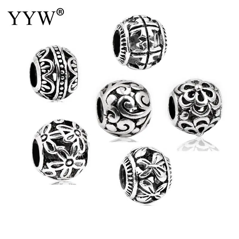 

10pcs/Lot Zinc Alloy Beads Rondelle Antique Silver Color Without Troll Hollow Diy Beads Charm Bracelet Bangle Necklace Jewelry
