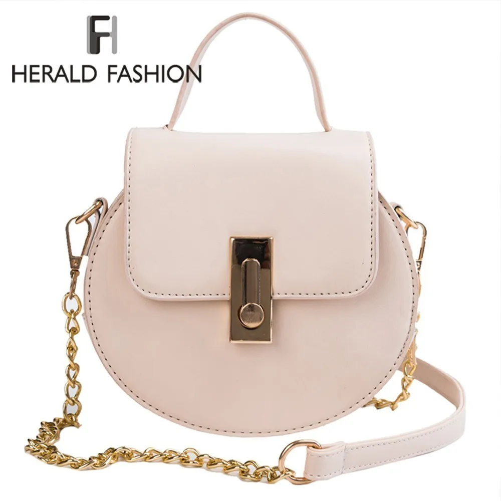 

Herald Fashion Women Simple Design Round Messenger Bag Quality Leather Chain Female Circular Shoulder Bag Ladies' Crossbody Bag