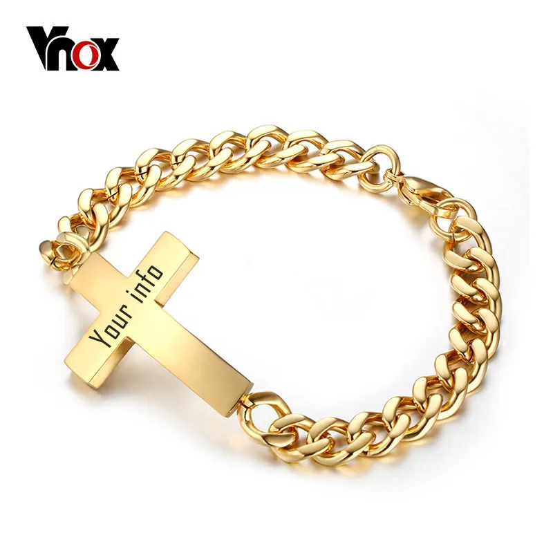 

Vnox Cross ID Bracelets for Men Stainless Steel Chain Custom Name Birthday Gift 20cm Length
