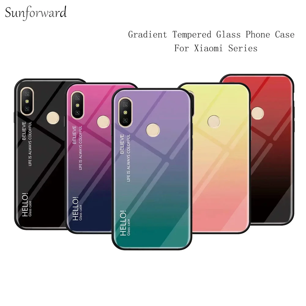 

Gradient Tempered Glass phone case For xiaomi Redmi Note 6 7 pro 5 A1 A2 8 6X 5X 6A Lite Plus Cover Pocophone f1 Coque Capa