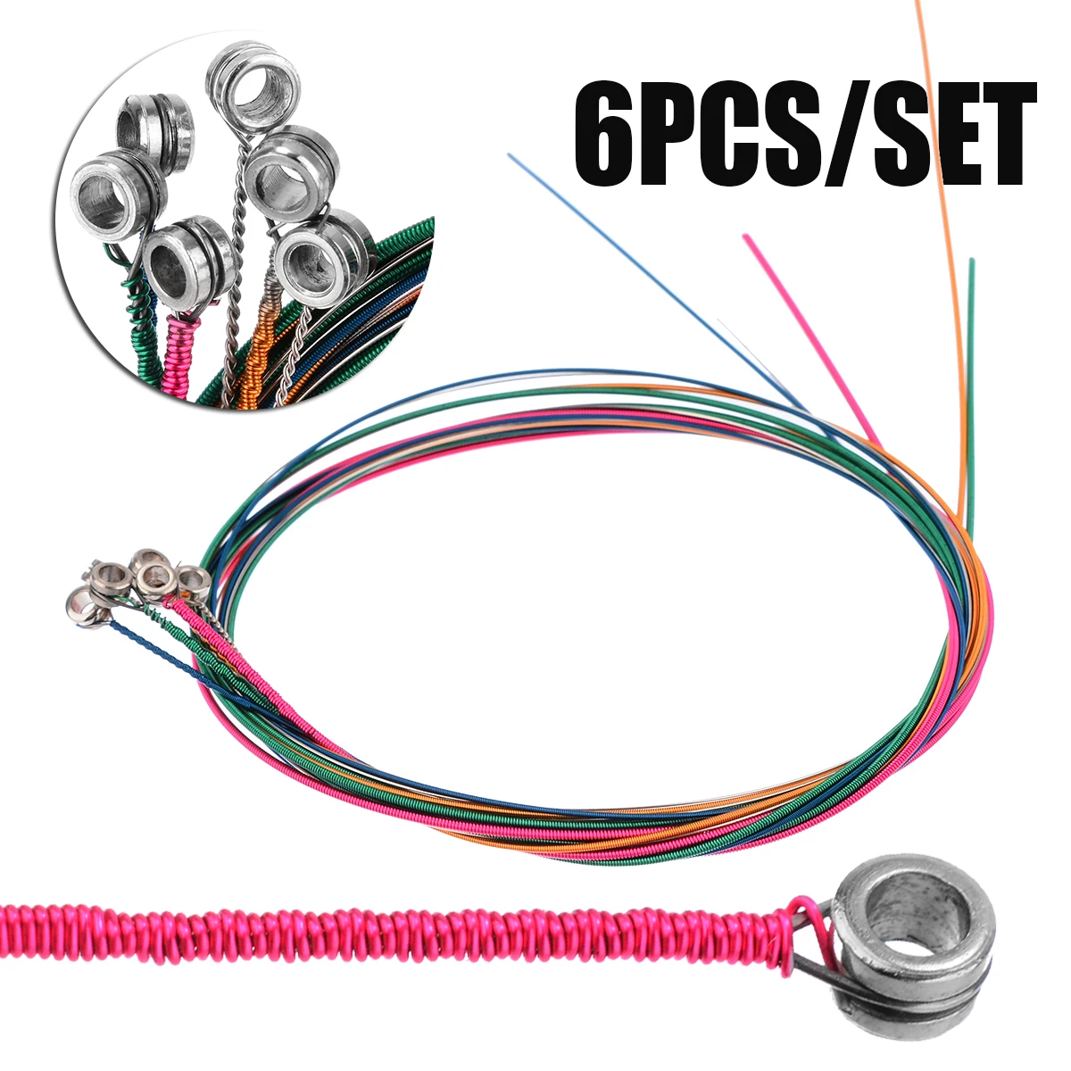 Durable 6pcs/Set Hot Acoustic Guitar Rainbow Strings Colorful Steel