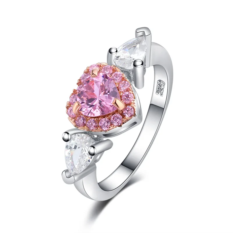 

Heart Shape Pink Zircon Wedding Ring for Women Micro-inlaid Simulation Ring Jewelry Engagement Love Ring Gift