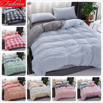 

Blue Grey Plaid Duvet Cover AB Double Side Bedding Set Adult Kids Soft Bed Linen Single Full Queen King Size Bedspreads 220x240