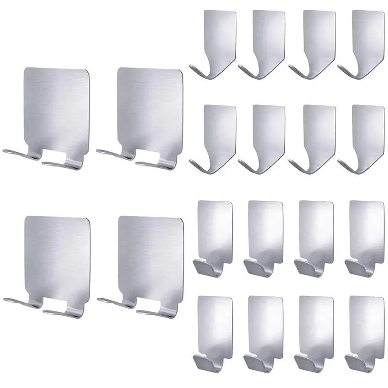

20 Pack Adhesive Hooks, Heavy Duty Wall Hooks Stainless Steel Waterproof Hooks for Robe, Coat, Towel, Keys, Bags, Lights, Cale