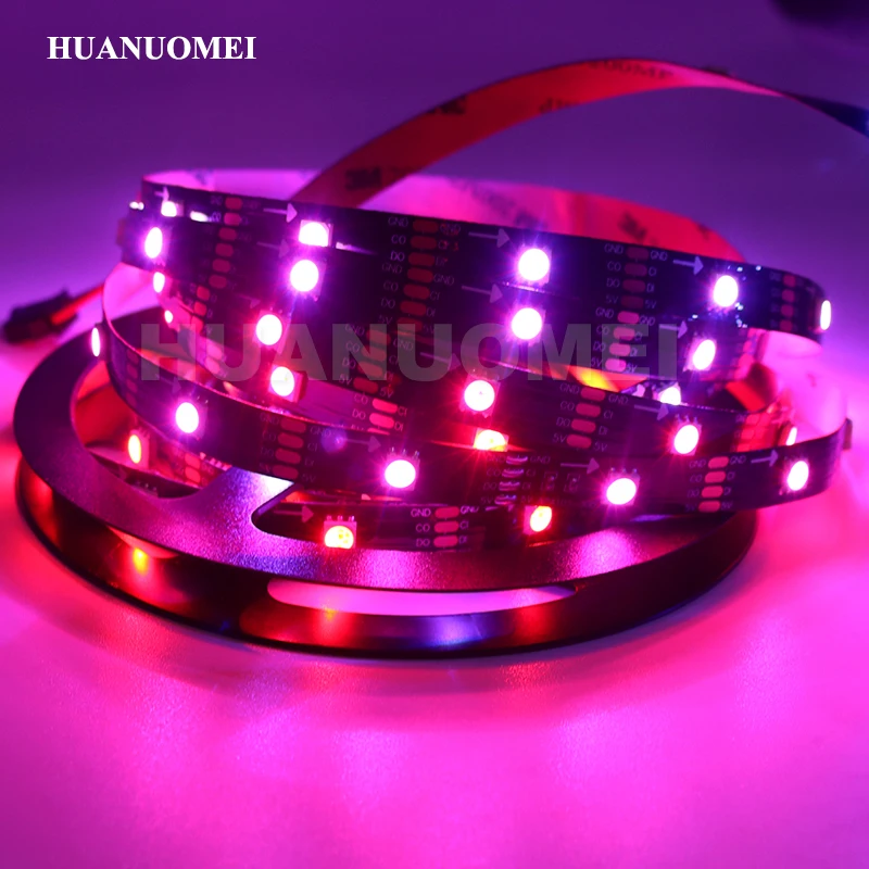 

DC5V 5M 30LEDs/m APA102 RGB LED Strip Light 5050 SMD Addressable Full Color Pixel Lights Black PCB Non-waterproof IP20