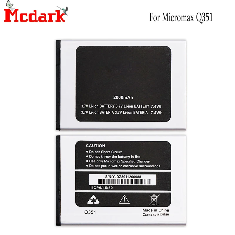 Mcdark Для Micromax Q351 Батарея Замена Высокое качество 2000 мАч Резервное копирование