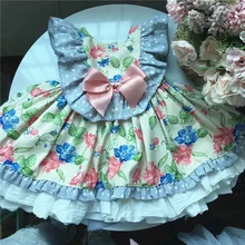 Летние Платья с цветочным рисунком для маленьких девочек; винтажное платье с оборками для малышей; Детские платья для девочек; одежда в стиле ретро; детская одежда для свадьбы