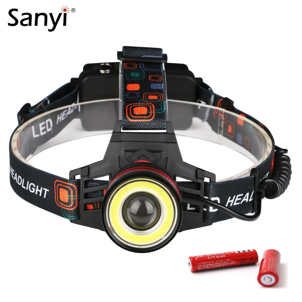 Налобный фонарь Sanyi 1 * T6 + COB светодиодный 4 режима 18650 с зумом фокусировкой для