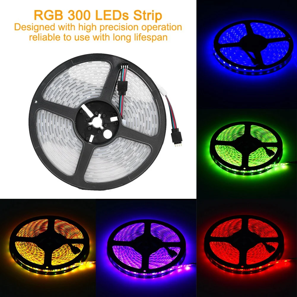 

5M 12V 300LEDs Solar Powered Waterproof RGB LED Strip Fairy Light Flexible Tape Lamp Multi-Color 5050 LED Spring Garden Strip