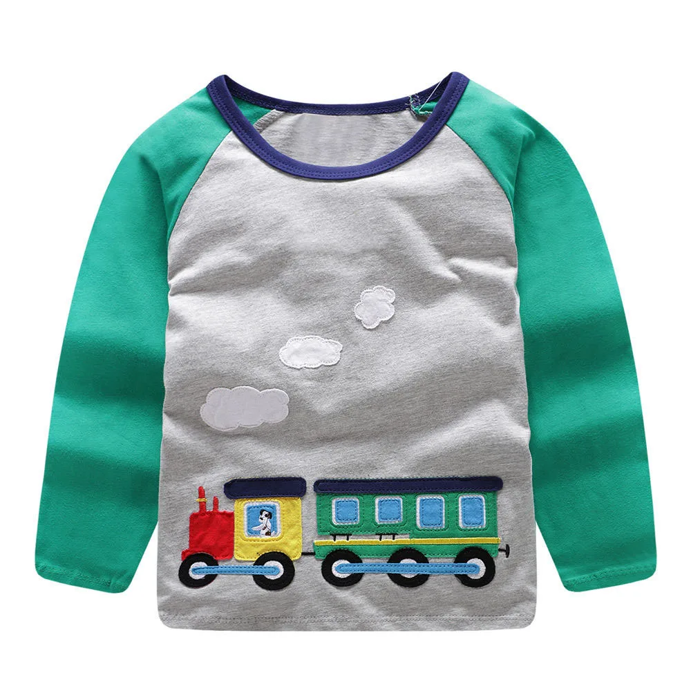 Littlemandy Boys Train Appliques shirt Baby Clothes 2018 Dinosaur