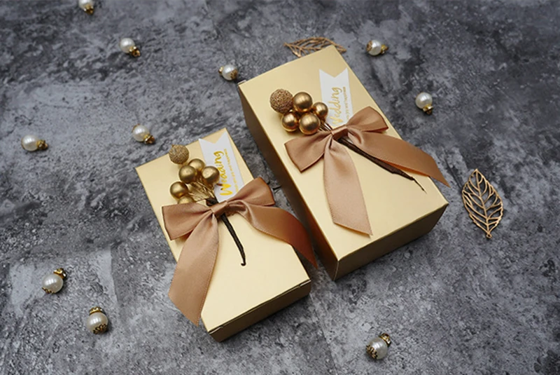 10 шт./лот, Золотая крафт-бумага, коробка для конфет, подарочные коробки с грушевидным цветком, посылка, свадебные коробки, вечерние коробки, коробка для конфет с лентами