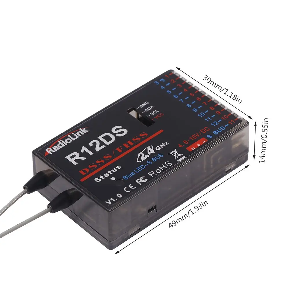

12-channel Radio Link R12DS Receiver 2.4 GHZ for AT10 Aircraft Aerial Device
