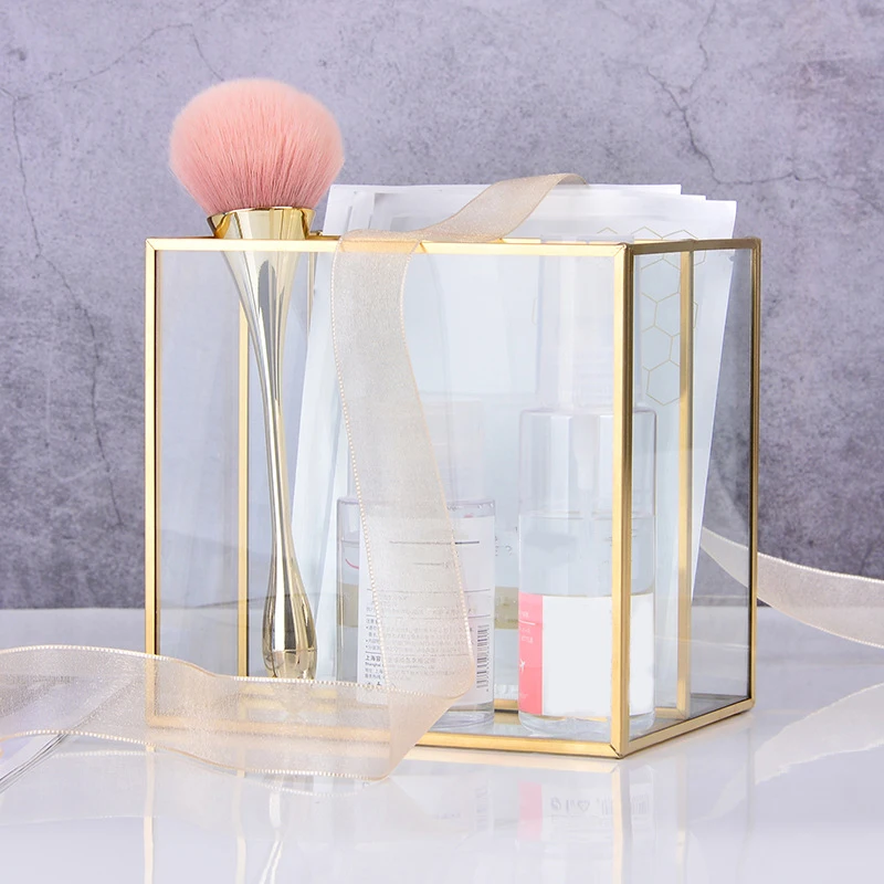  LUDA Nordic Gold Grid Glass Flip Storage Tank Box Luxury Modern Cosmetics Storage Box Container Mic